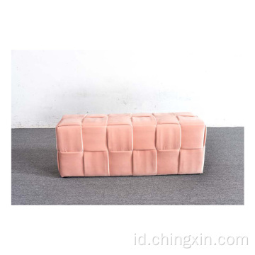 Pink Beludru Penyimpanan Ottoman Furniture Ruang Tamu